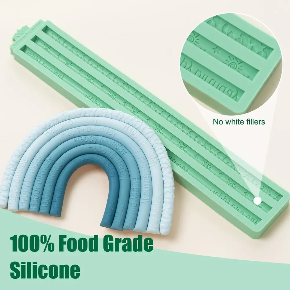 Fondant Sugarcraft Silicone Border Edge Mold Happy Birthday, Cow Print, Sun